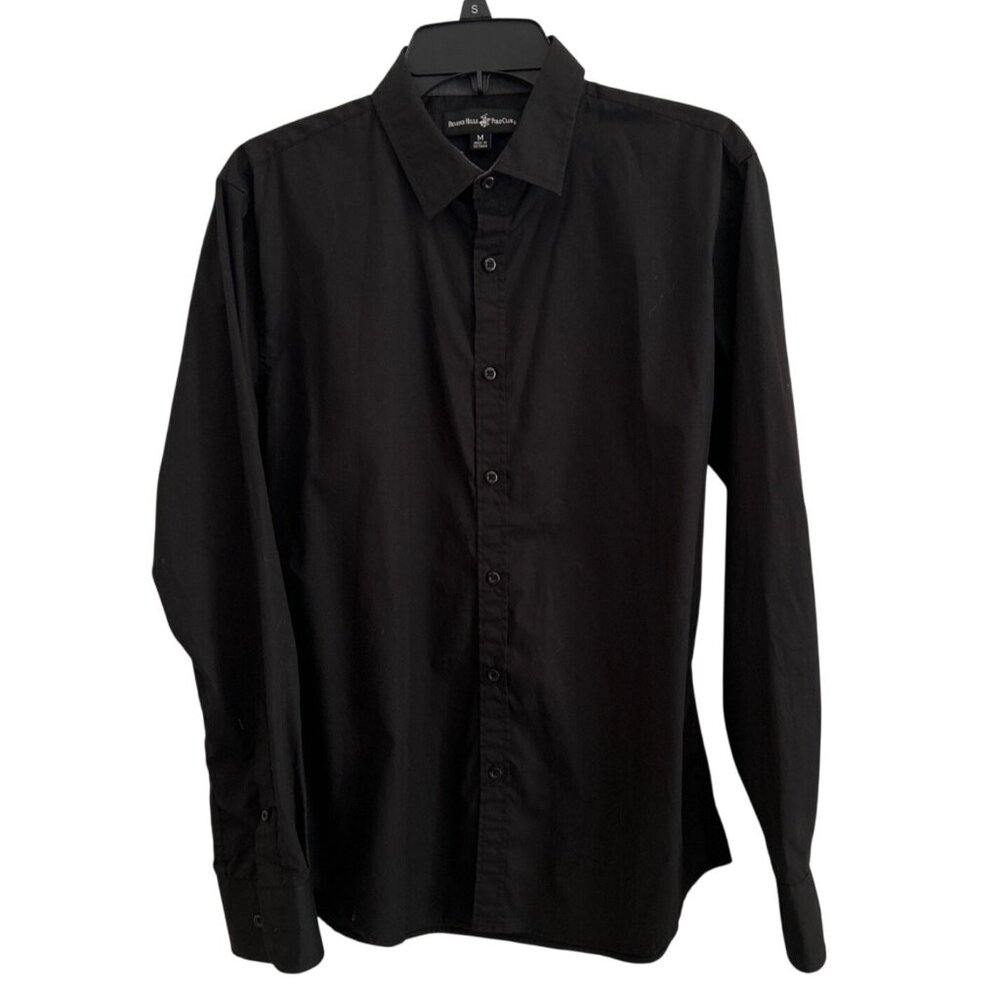 Beverly Hills Polo Club Mens Black Button-Up Shirt M Long Sleeve Office Business